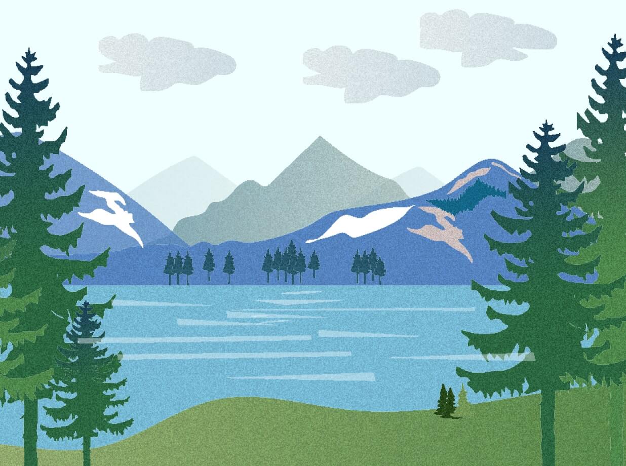 Our mission illustration with trees and a lake