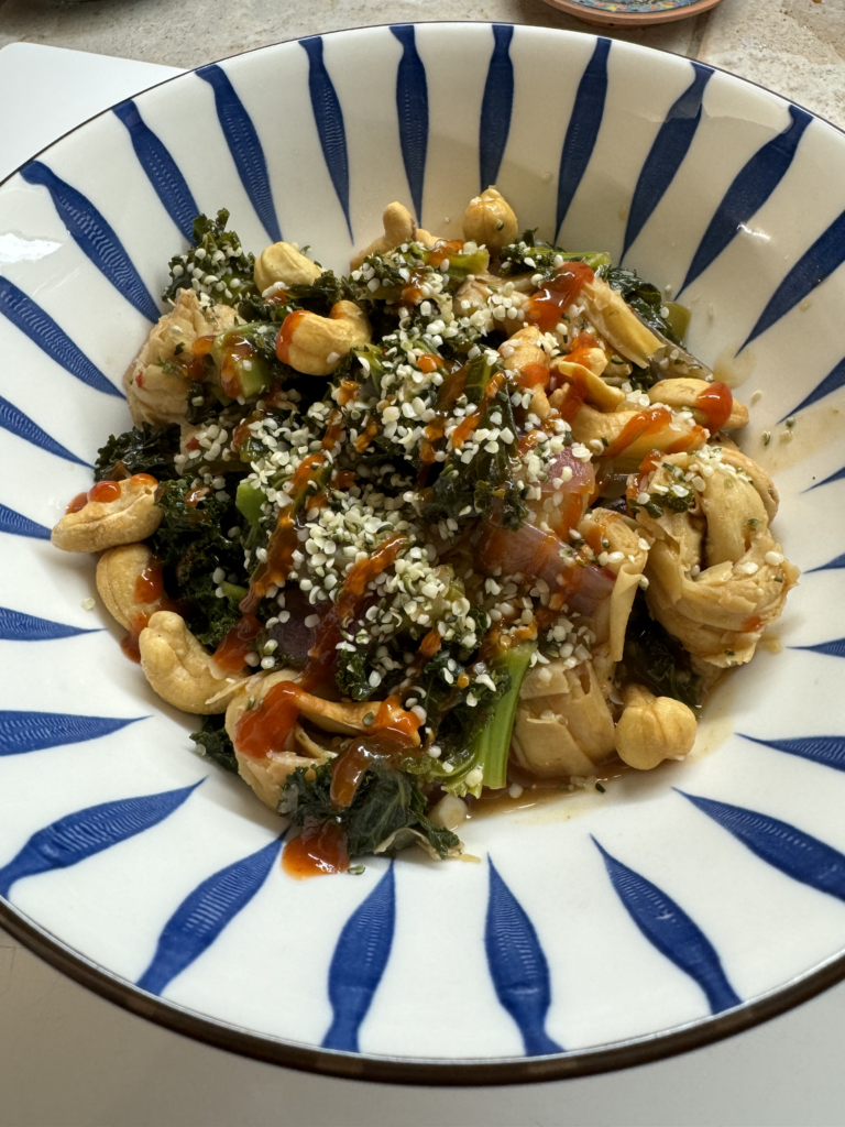 Tofu Knots with Kale and Bell Pepper