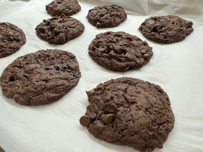 Double Chocolate Chip Cookies fresh from the oven