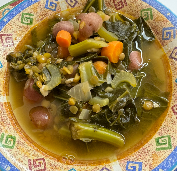 Lemon Lentil Soup with Collards and Potatoes