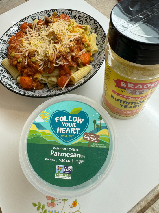 Nutritional yeast and Follow Your Heart vegan pamesan