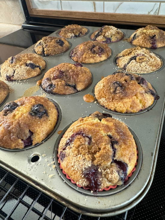 Blueberry muffins fresh from the oven