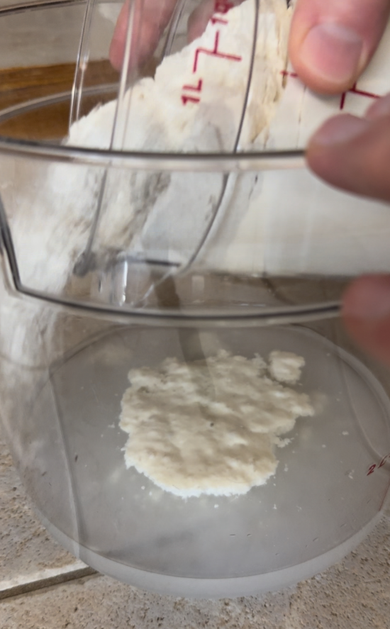 Dry ingredients added to the water and sourdough starter