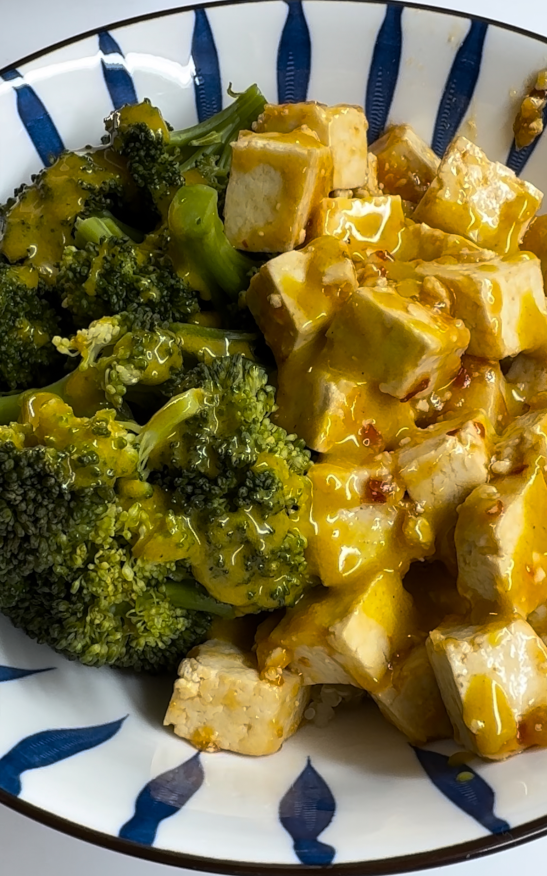 Sticky Tofu and Broccoli Quinoa Bowl with Turmeric Tahini Sauce