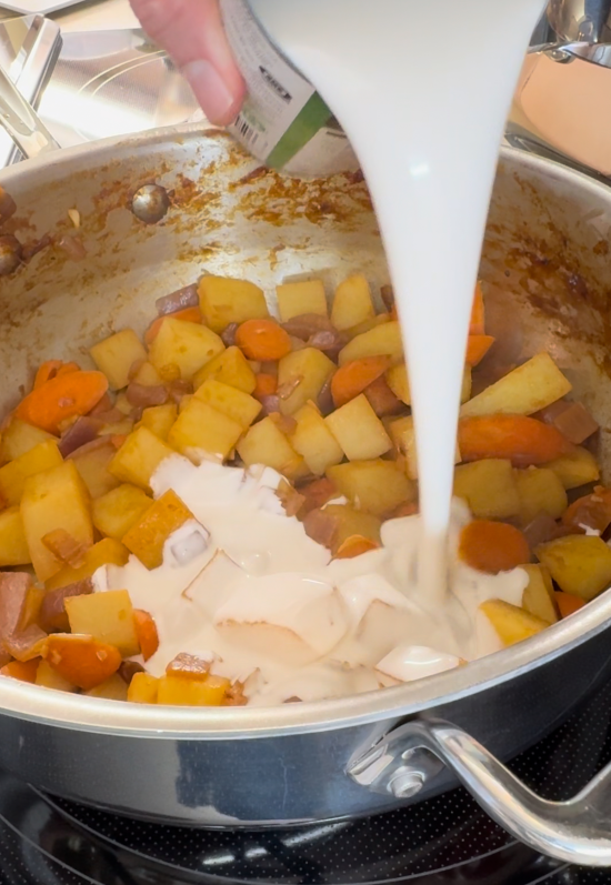 Coconut milk being added