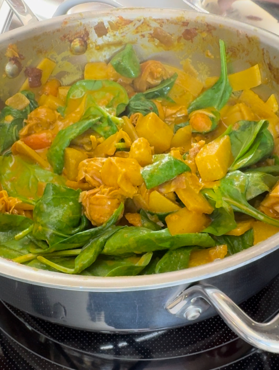 Spinach wilted in skillet