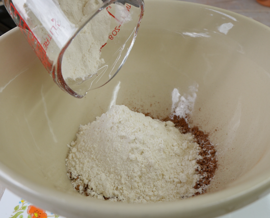 Adding flour to dry ingredients