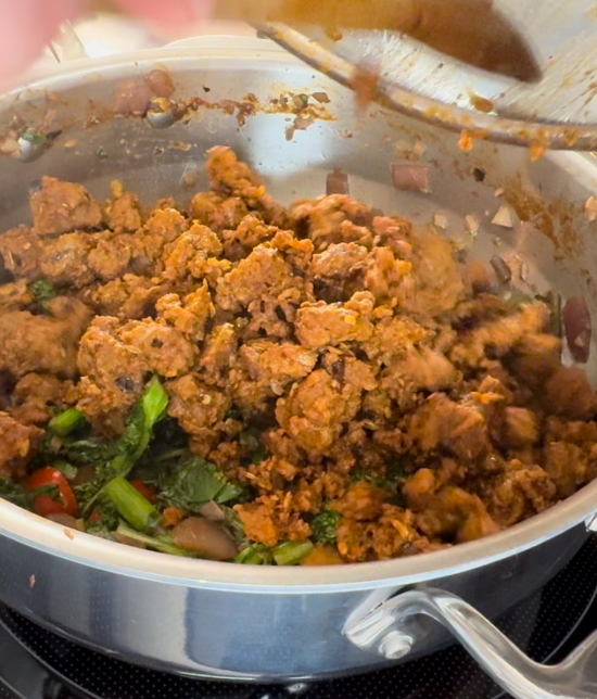 Adding the cooked seitan