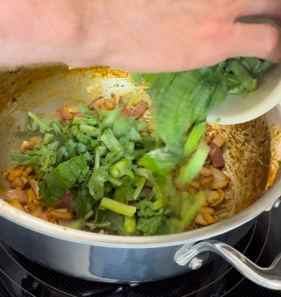 Adding broccoli rabe stems