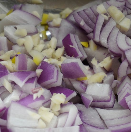 Chopped onions and garlic