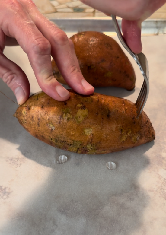 Piercing sweet potatoes