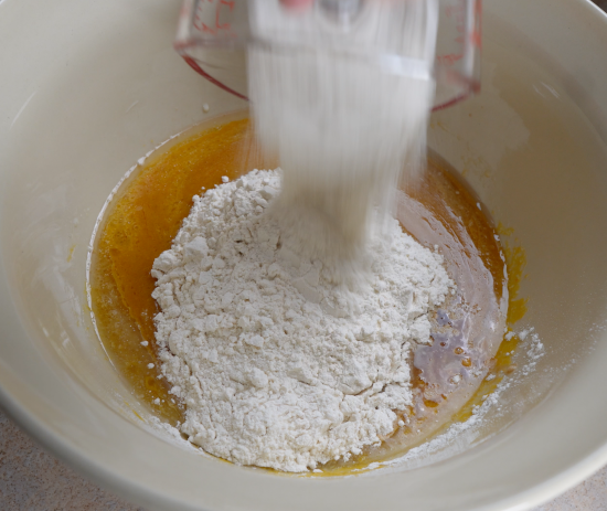 Flour added to mixing bowl