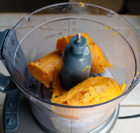 Sweet potatoes in food processor