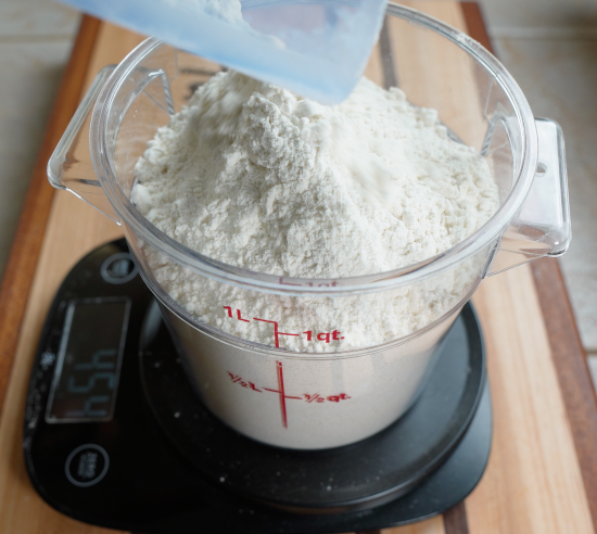 Weighing bread flour