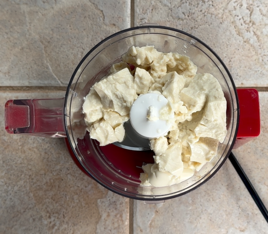 Silken tofu added to food processor