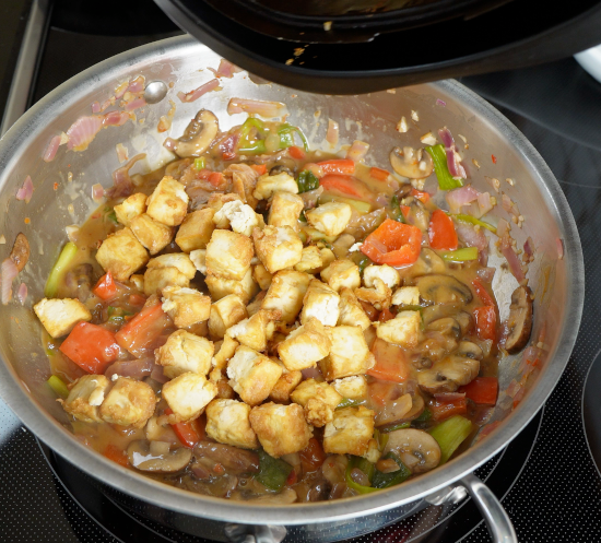 Air fried tofu added to dish