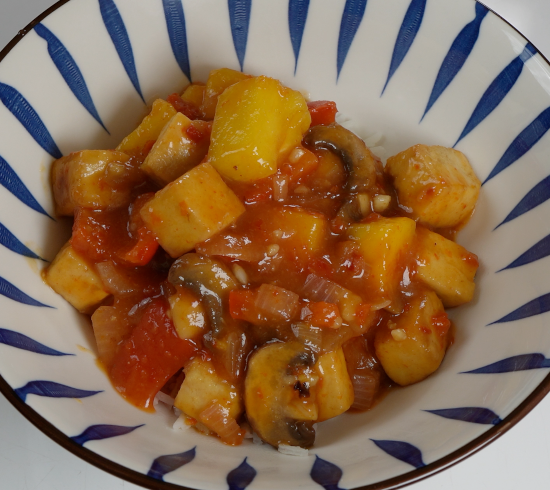 Sweet and Sour Tofu over jasmine rice without toppings