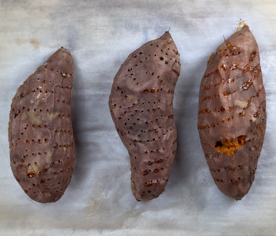 Baked sweet potatoes fresh from the oven