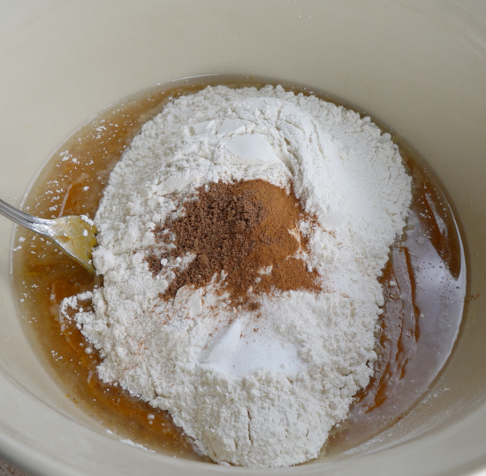 Dry ingredients added to the mixing bowl