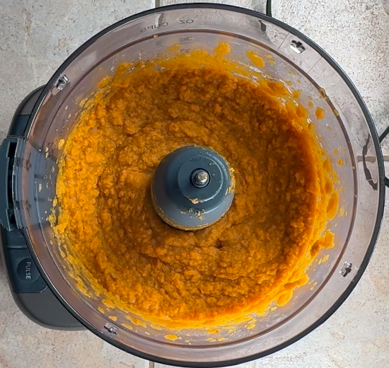 Pulse the sweet potatoes in the food processor until smooth