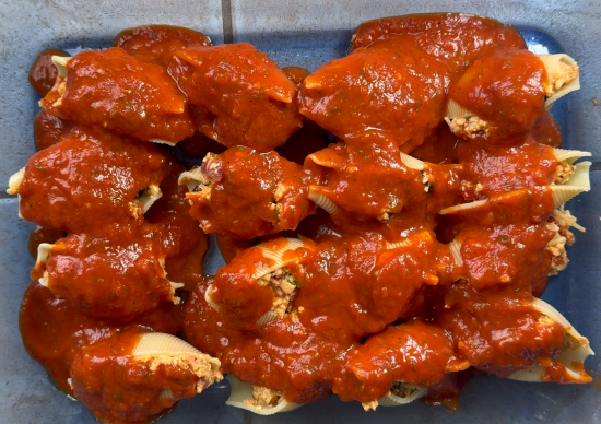 Stuffed shells ready to bake