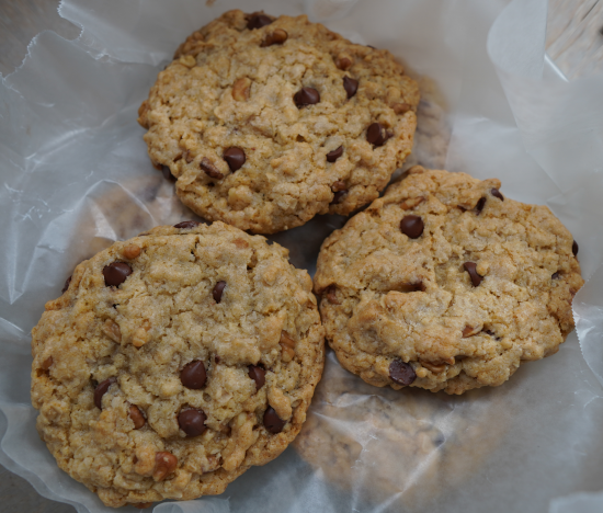 Oatmeal chocolate chip cookies in storage container