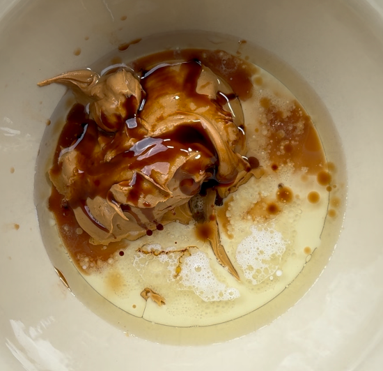 Wet ingredients used to make peanut butter oatmeal cookies