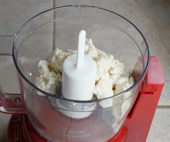 Silken tofu added to the food processor