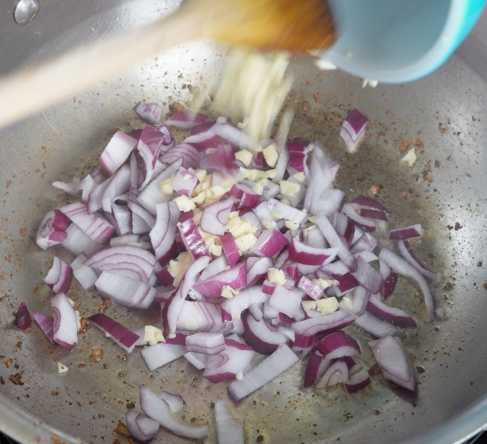 Sautéing the onion and garlic