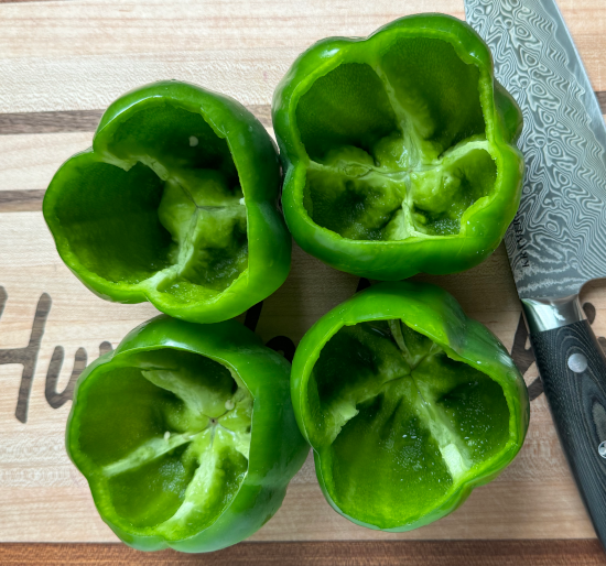 Bell peppers with the tops removed