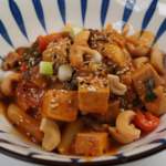 Vegan Coconut Curry Rice Cakes with Tofu and Veggies