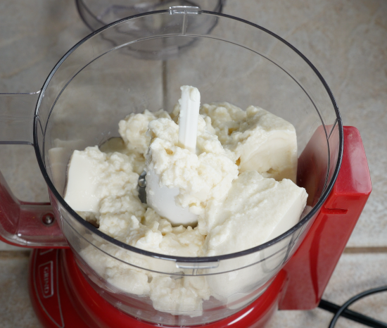 Silken tofu added to food processor