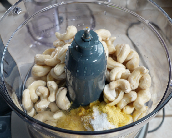 Cashew ricotta ingredients in a food processor