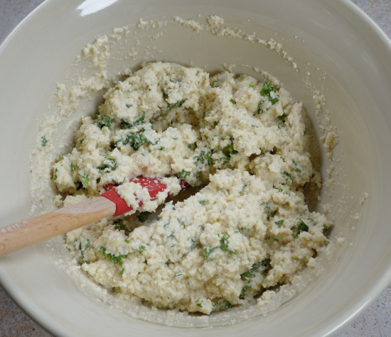 Cashew ricotta combined with parsley