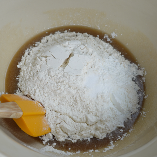 Dry ingredients added to the mixing bowl