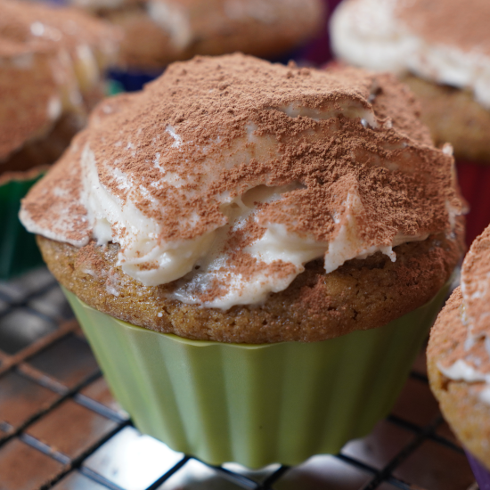 Tiramisu cupcake with frosting and topping