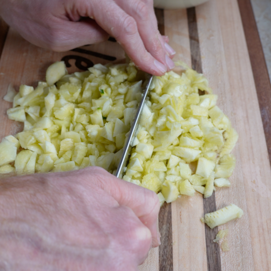 Chop the zucchini scooped from the center