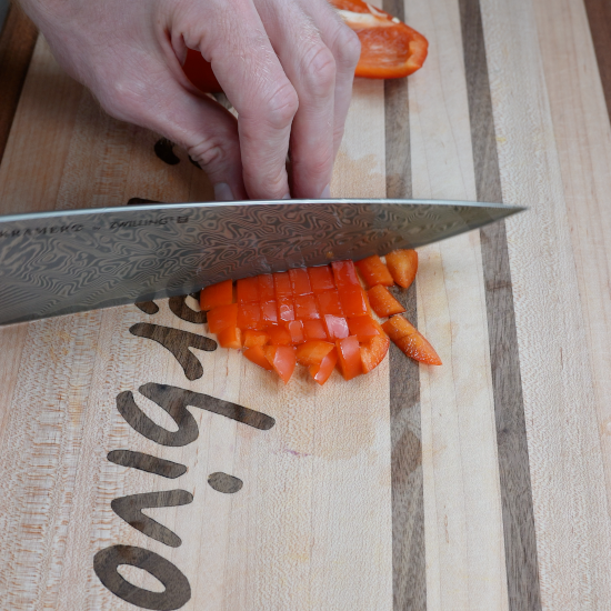 Dicing red bell pepper