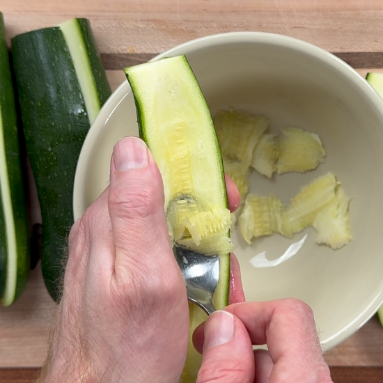 Scoop out the center of the zucchini