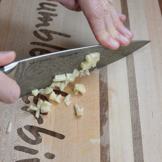 Mincing the garlic