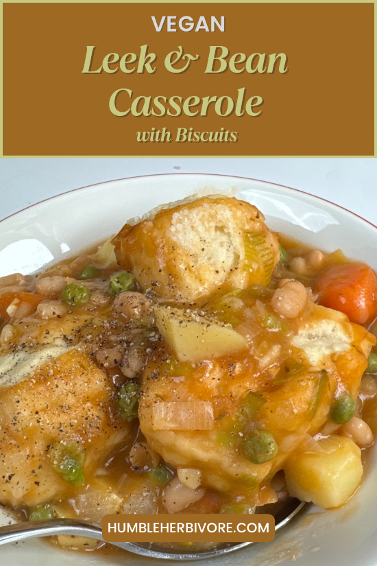 Vegan Leek and Bean Casserole with Biscuits