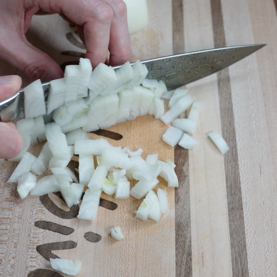 Chopping the yellow onion