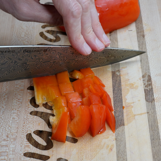Dicing red bell pepper