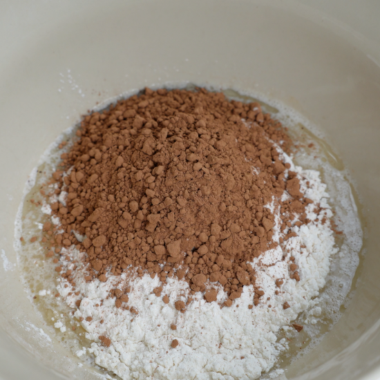 Cocoa powder added to the mixing bowl