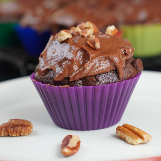 Vegan Double Chocolate Pecan Cupcakes