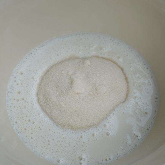 Sugar added to the mixing bowl