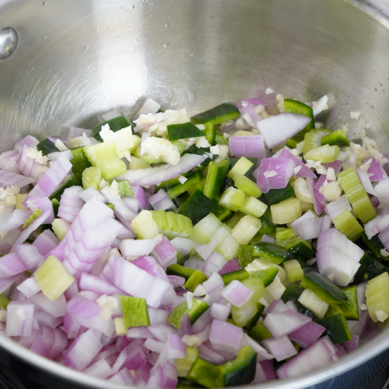 Sautéing the veggies in 2.5 quart pan