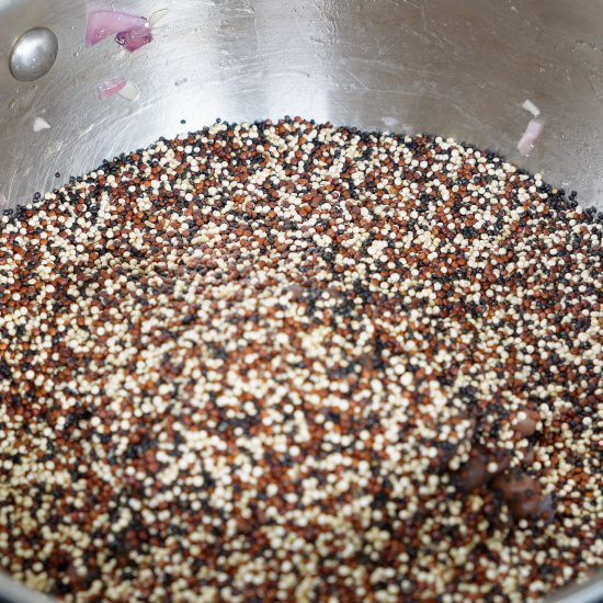 Added the tri-color quinoa to the pan