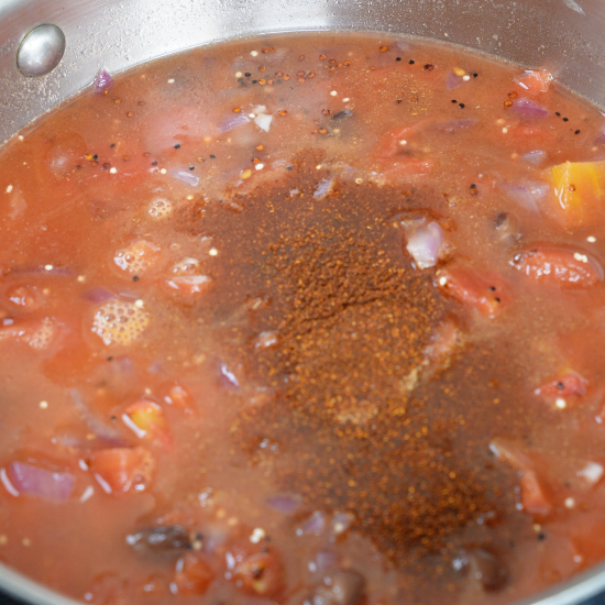 Added the chili powder to the pan