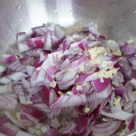 Sautéing onion and garlic